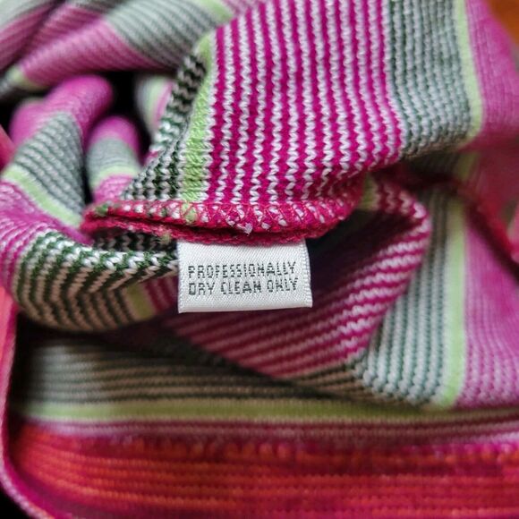 St.John Sport By Marie Gray Striped Santana Knit Top Deep Pink Green Yellow Sz L - Picture 9 of 9